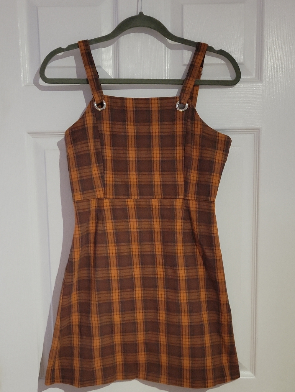 Honey Punch Brown and Orange Plaid Midi Dress